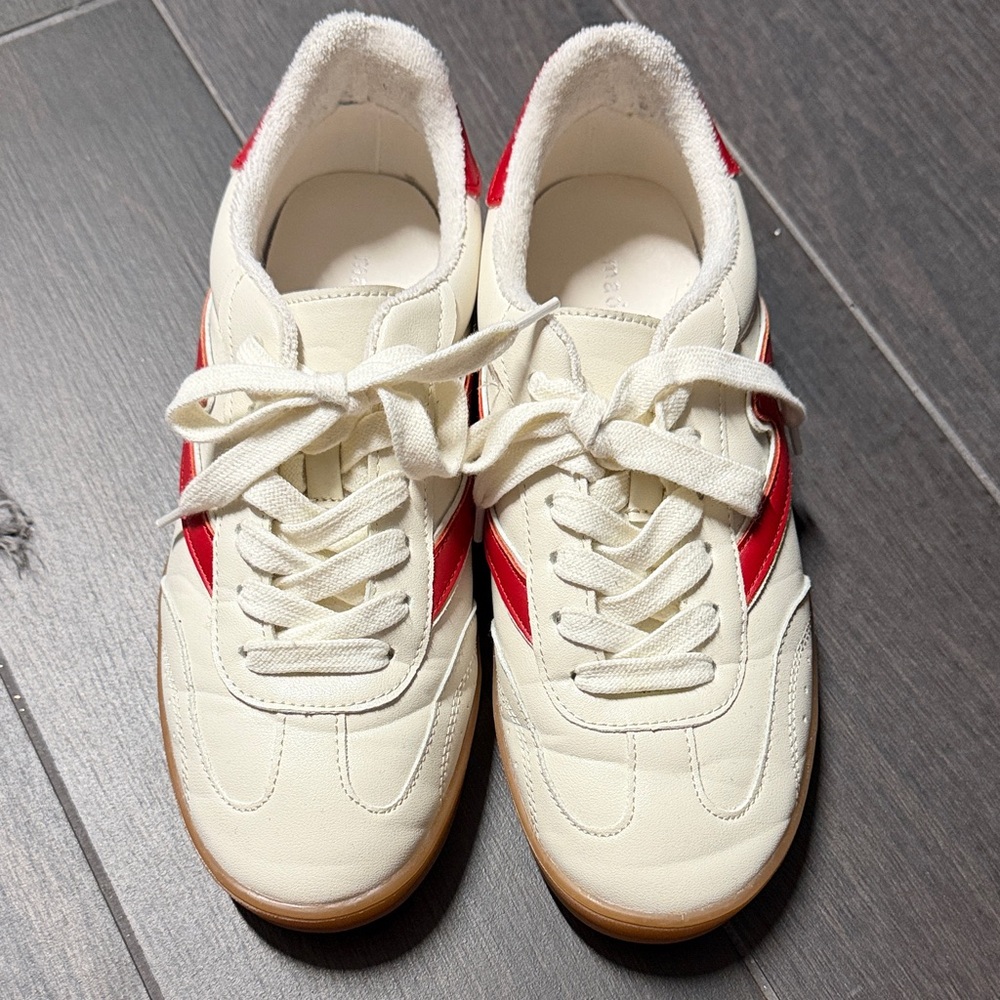 Madden Girl Off-White and Red Sneakers